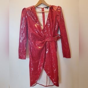Fashion Nova shiny red belted dress in excellent condition!